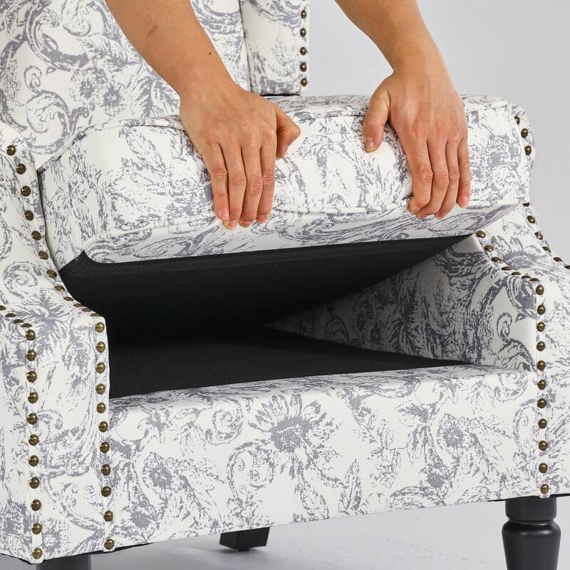Upholstered Nailhead Trim Armchair Wingback Accent Chairs Set of 2