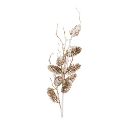 Snowy Glittered Pinecone Twig Spray (Set of 6)