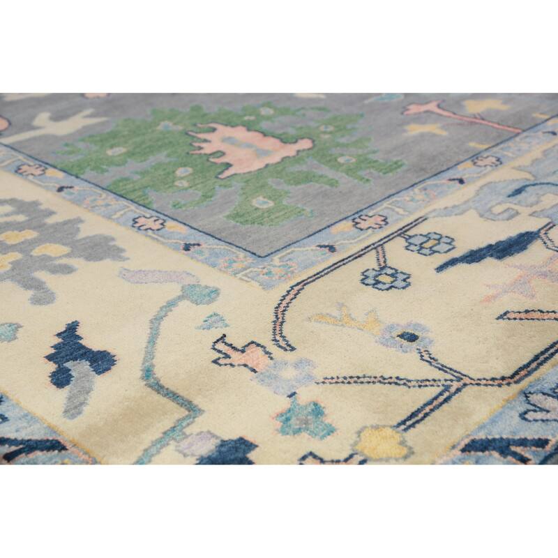 Gray Floral Oushak Indian Large Rug Handmade Wool Carpet - 11'9" x 14'11"