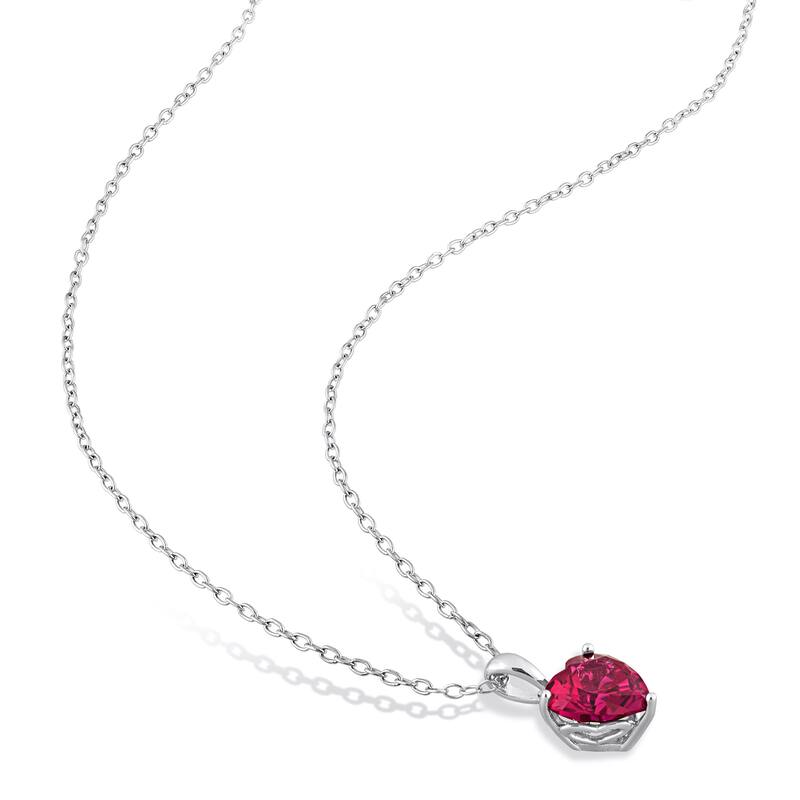 Miadora 8 1/2ct TGW Heart-Shape Created Ruby Set of Necklace and Earrings in Sterling Silver