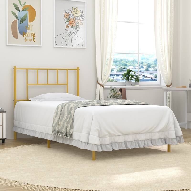 VECELO Victorian Style 14 Inch Metal Platform Bed Frame with Headboard, Heavy Duty Steel Slat Support, No Box Spring Needed