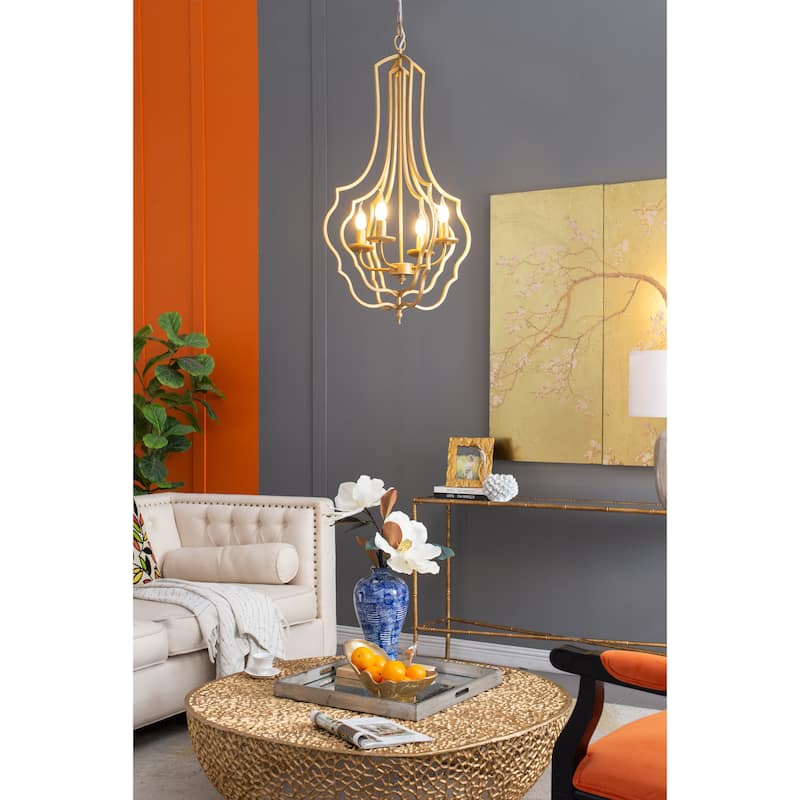 4 - Light Metal Chandelier, Hanging Light Fixture with Adjustable Chain for Kitchen Dining Room, Bulb Not Included
