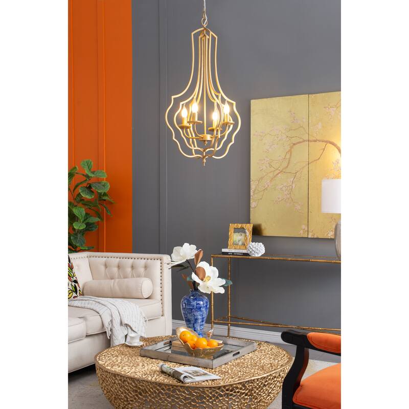 4 - Light Metal Chandelier, Hanging Light Fixture with Adjustable Chain for Kitchen Dining Room Foyer Entryway,Bulb Not Included