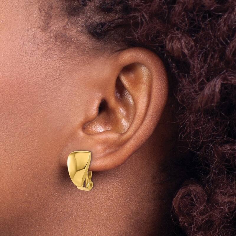 Curata 14k Yellow Gold Polished Omega Clip Non Pierced Earrings - 16.5x10.4mm