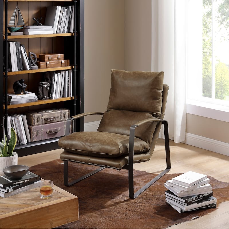Art Leon Art Leon Comfortable Genuine Leather Accent Lounge Chair with Cushion Seat - Chocolate
