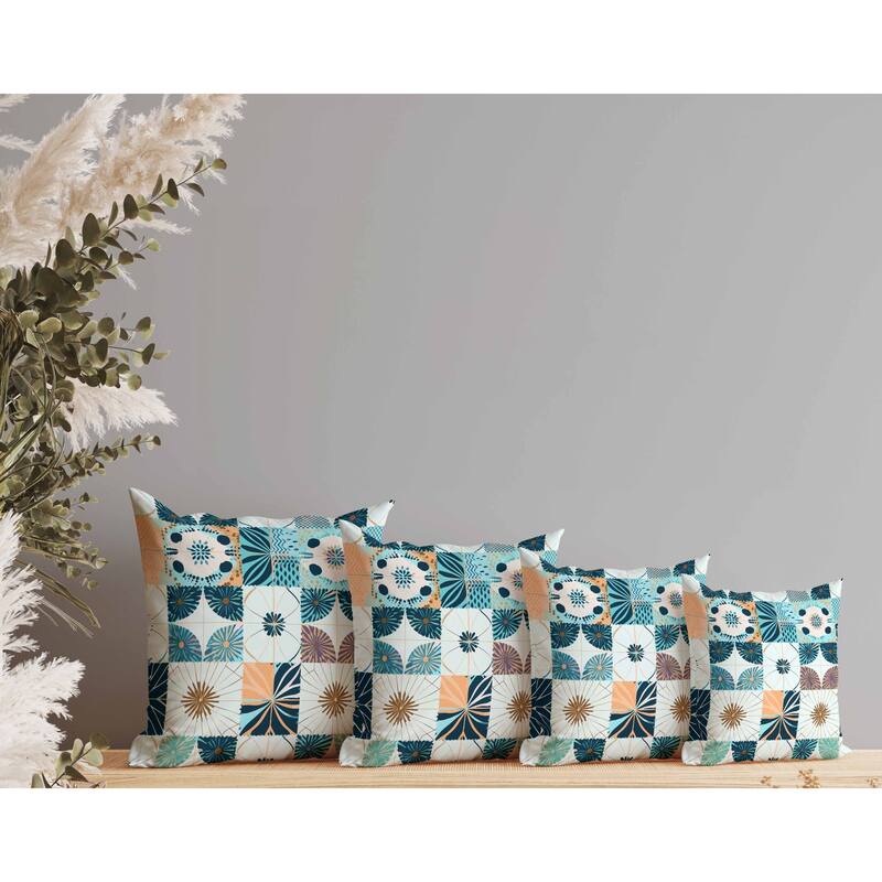 Zellige Dreamscapes Faux Suede Reversible Throw Pillow Blue and Peach