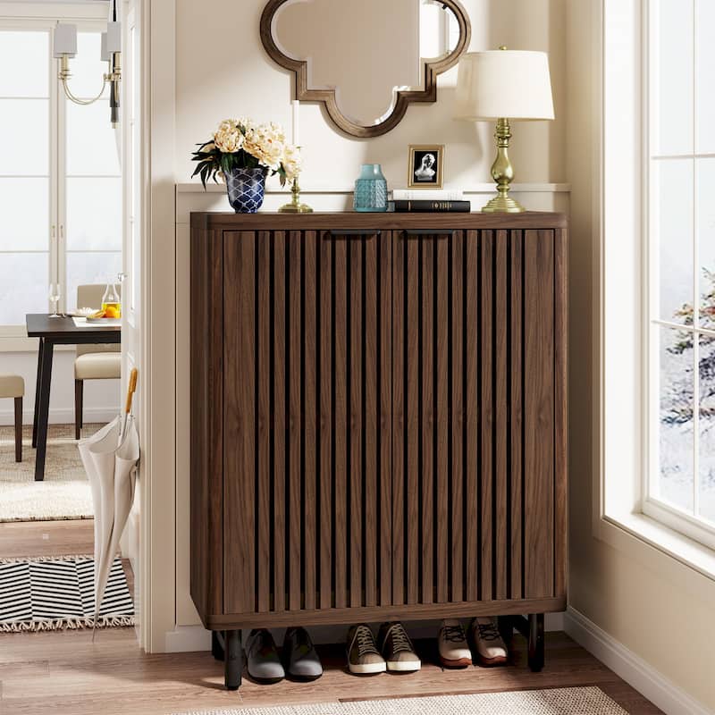 6-Tier Shoe Storage Cabinet with Louvered Doors for Living Room