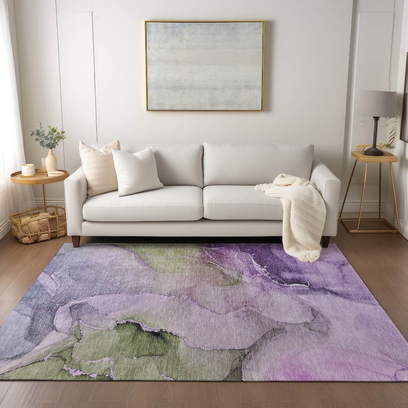 Machine Washable Indoor/ Outdoor Abstract Chantille Rug - Purple - 3' x 5'
