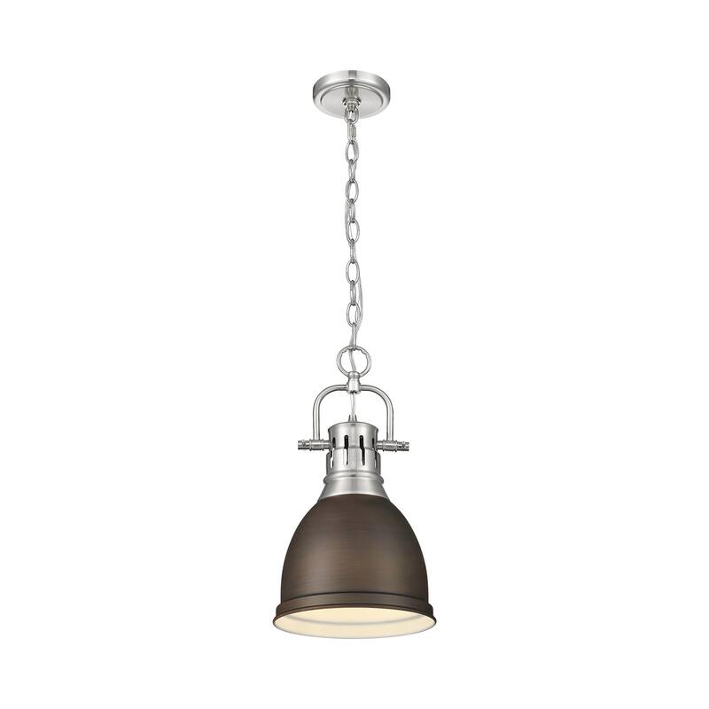 Yep by Golden Lighting Duncan 1-light 9in Chain Hung Pendant in Pewter and Rubbed Bronze shade