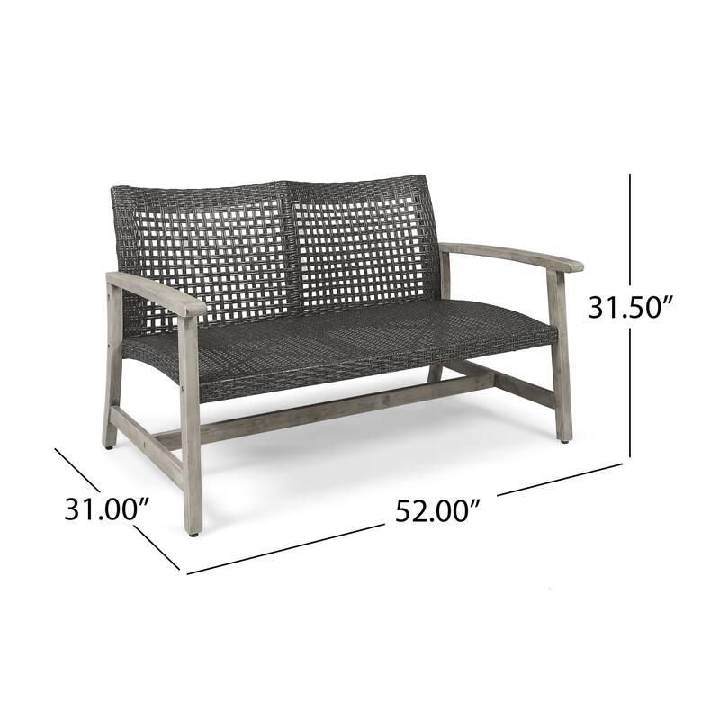 Augusta Outdoor Acacia Wood and Wicker 4 Seater Chat Set with Fire Pit by Christopher Knight Home