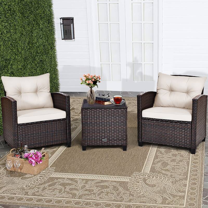 Costway 3PCS Patio Rattan Furniture Set Cushioned Conversation Set - See Details