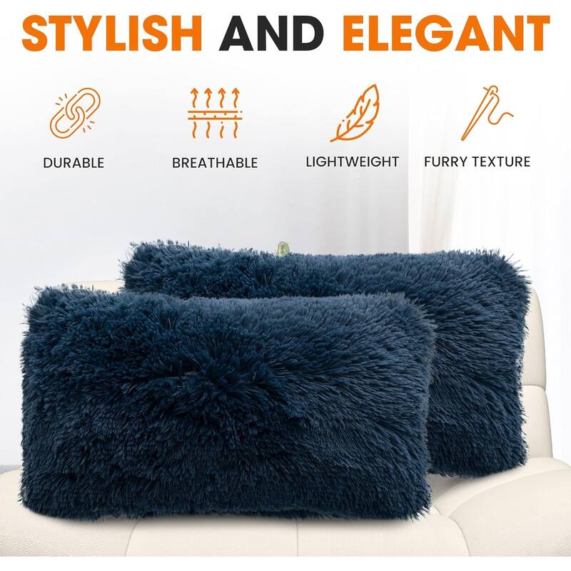 Cheer Collection 12"x20" Shaggy Long-hair Throw Pillows (Set of 2)