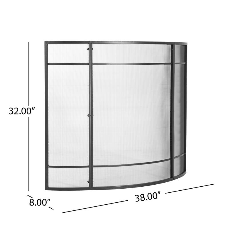Roomfitters Regina 1-Panel Curved Iron Fireplace Screen with Grid Pattern