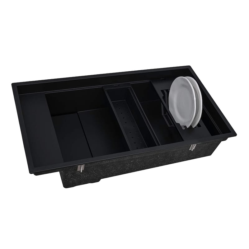 Ruvati 18 x 34 inch Granite Composite Workstation Kitchen Sink Dual Mount - Black - RVG1650BK