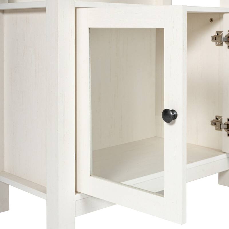 Modern Farmhouse Bookcase with Open Shelving and Glass Door Cabinet