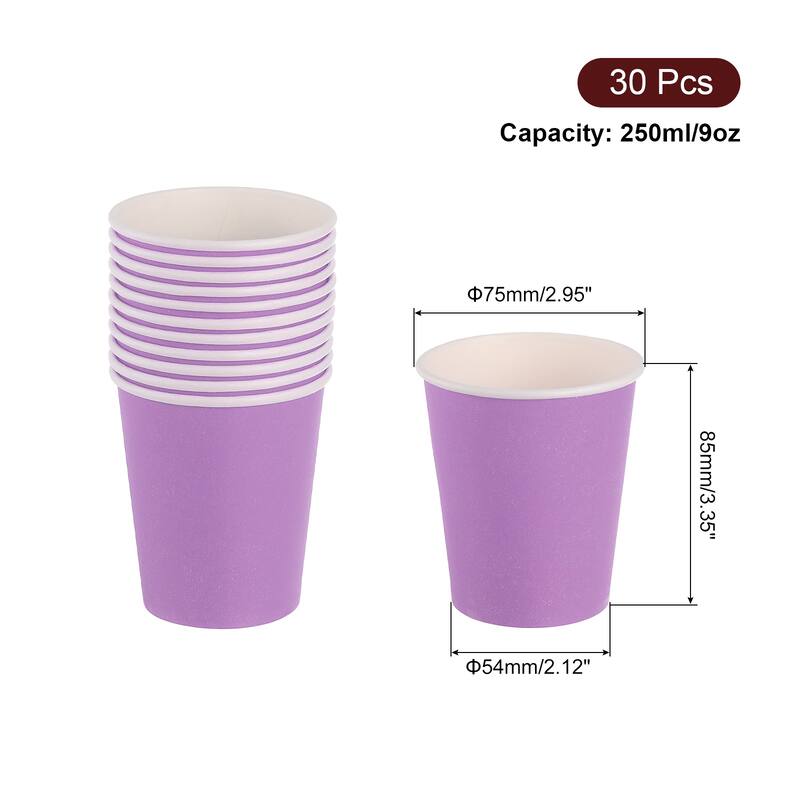 30 PCS Colorful Disposable Paper Cups, 9 OZ DIY Paper Cups for Parties - Purple