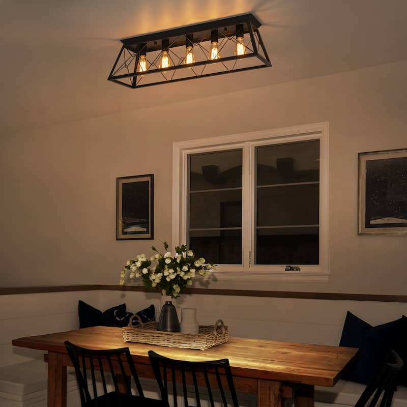 Starsky 5-Light Linear Farmhouse Rectangular Open Cage Flush Mount