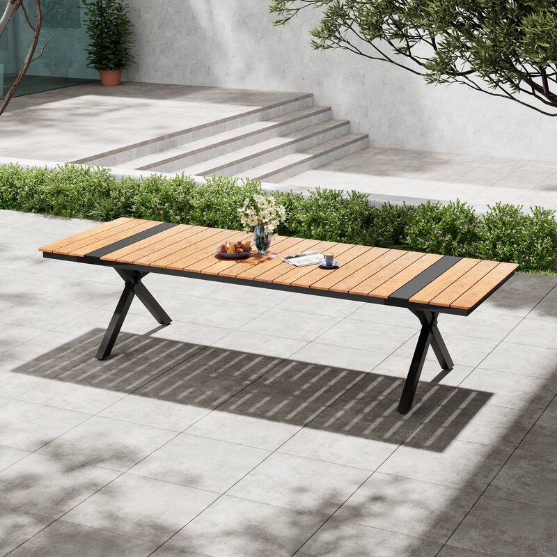 Pellebant Aluminum Rectangular Outdoor Patio Dining Table with Umbrella Hole - 118.1in-Brown