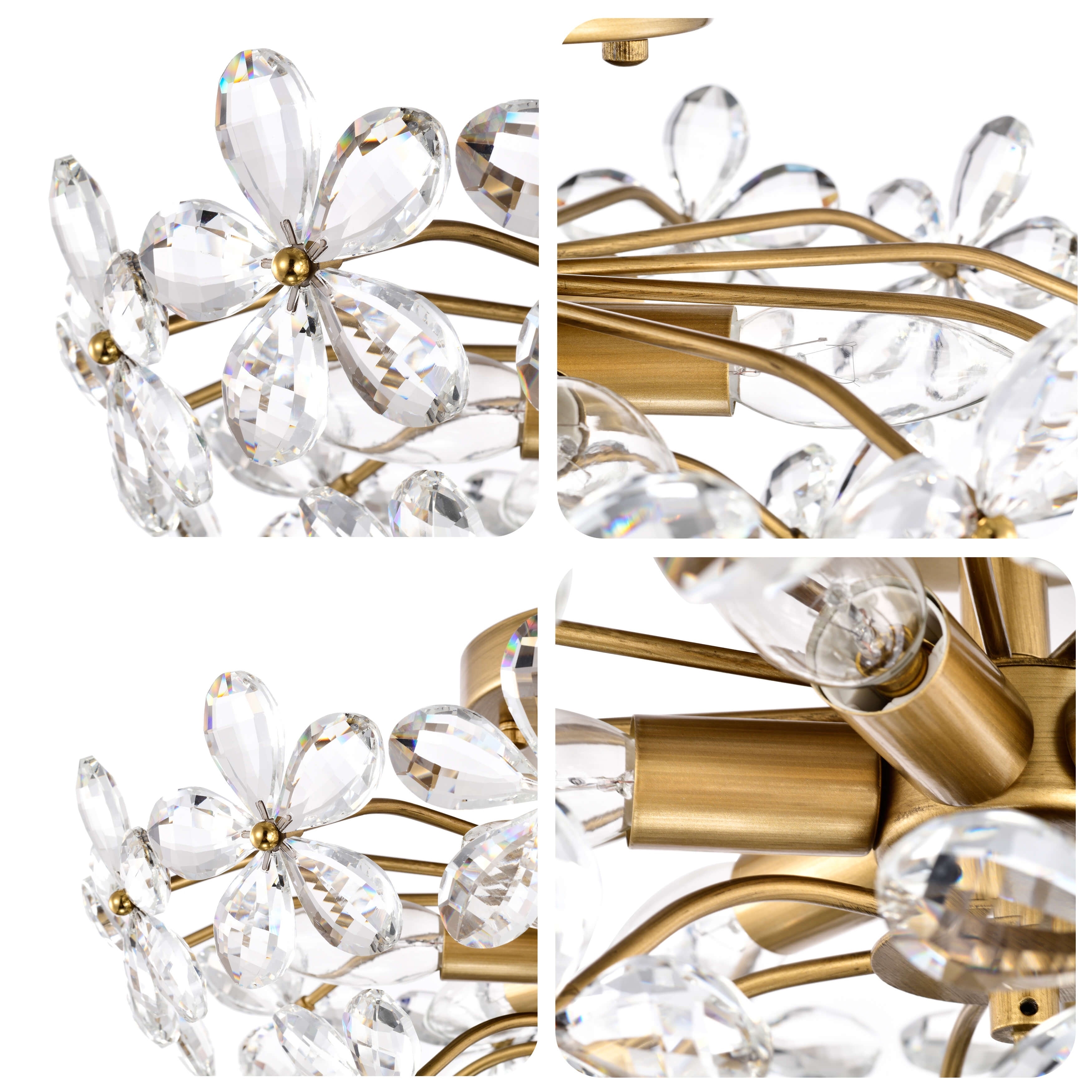 Rosa 6-Light Brushed Brass Finish Crystal Glass Flower Flush Mount