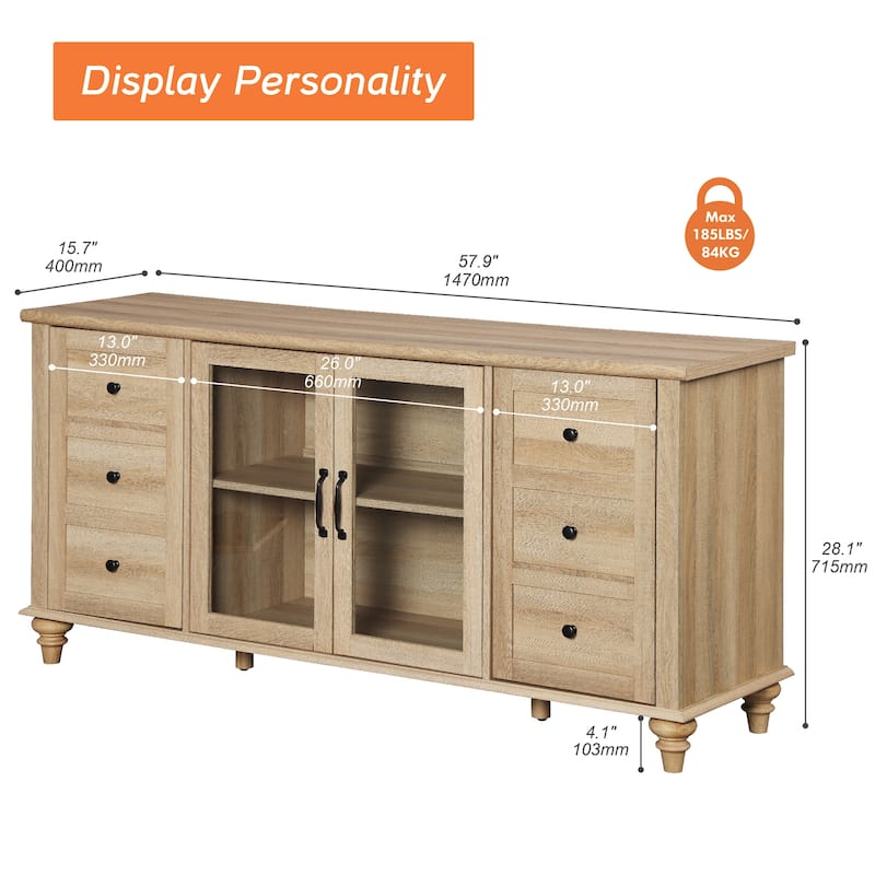 Farmhouse Sideboard with Glass Door, Buffet & cabinet for Kitchen