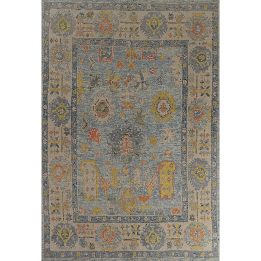 Hand Knotted Oriental 100% Wool Carpet Transitional All-Over Navy Blue & Blues Oushak Area Rug - 11' 4'' X 8' 1''