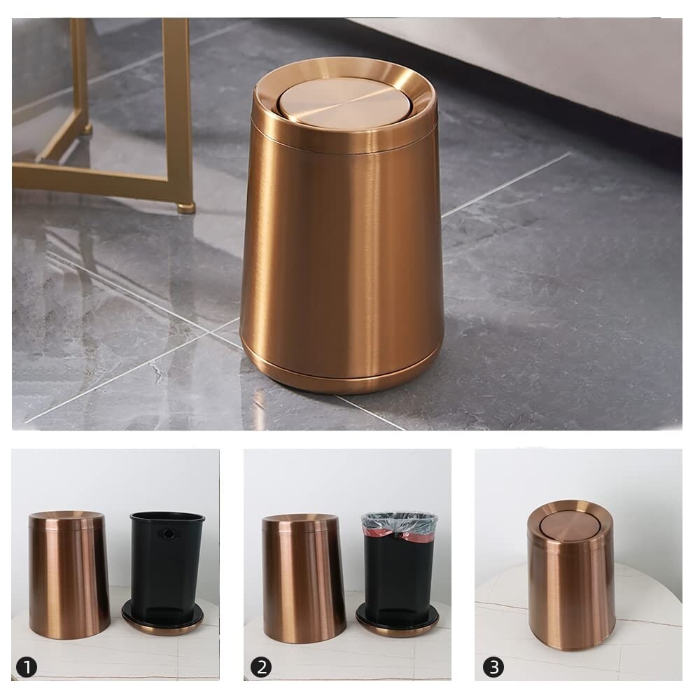 Luxury 10/6 gold stainless steel metal trash can garbage cans with