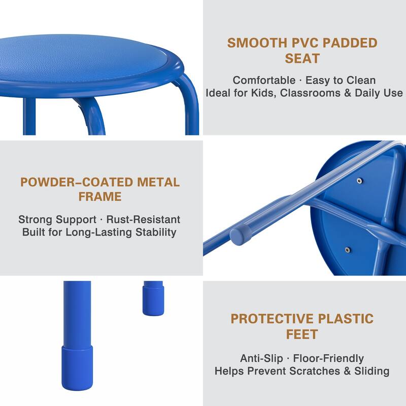 Javlergo Set of 6 Stackable Backless Stools PVC Padded Round Seats with Metal Frame Indoor Outdoor Use for Kitchen Livingroom