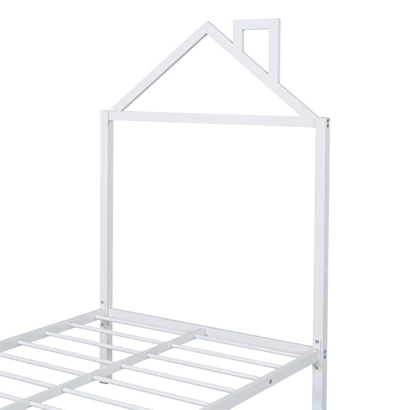 Twin Size House Shaped Metal Platform Bed with Drawers