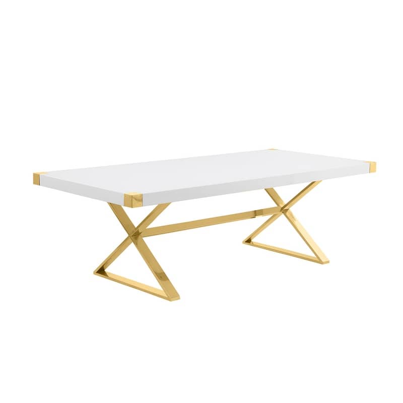 Best Quality Furniture D442/3-SC330-7 Dining Set with 94" White Lacquer Wood Top