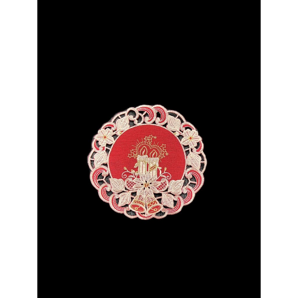 Poinsettia Embroidered Cutwork Round Placemat, 8-Inch diameter