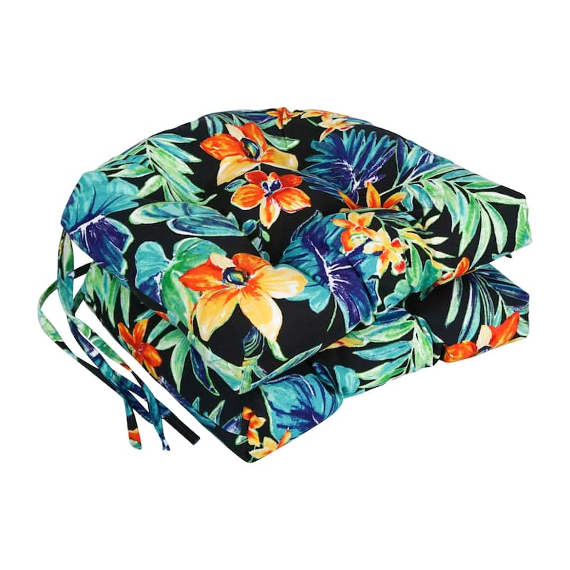 16-inch Rounded Back Tufted Indoor/ Outdoor Chair Cushions (Set of 2) - 16" - Beachcrest Caviar