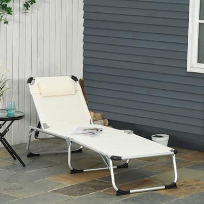 Foldable Outdoor Chaise Lounge Chair,5-Level Reclining Camping Tanning Chair with Aluminum Frame,Padding and Headrest