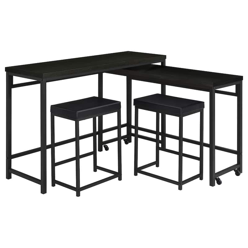 Havel 4pc Dual Counter Table Set with 2 Stools, USB, Black Faux Leather