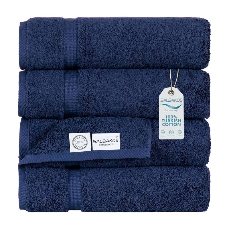Salbakos Cotton Bath Towels Turkish Cotton Soft Absorbent Set of 4 - 27x54 - Navy