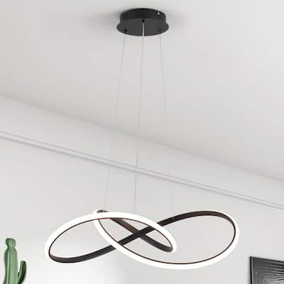 1-Light Dimmable Pendant Light, Integrated LED Irregular Staggered Circular Design Chandelier for Dining Room