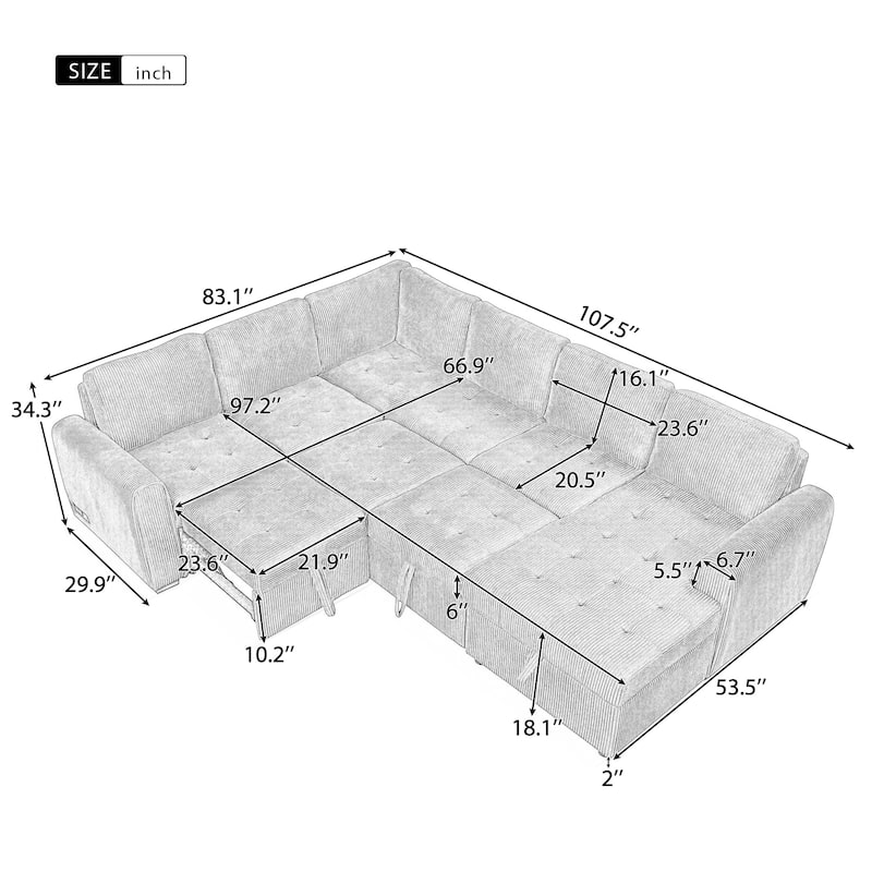 107.5inch U-shaped Sofa Sectional Sofa