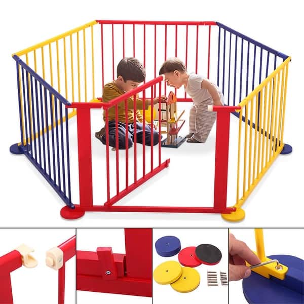 slide 2 of 5, Household 6 Panel Baby Playpen Kids Safety Play Center Yard Play Fence - Multi