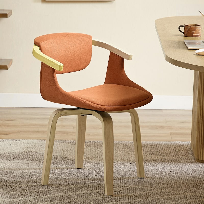 Art Leon Swivel Upholstered and Wood Accent Chair - Caramel