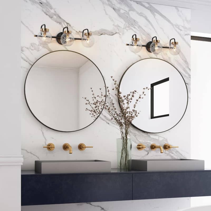Modern Farmhouse 3-Light Bathroom Vanity Lights Gold Black Wall Sconces - L 22.4"xW 7.8"xH 7.5"