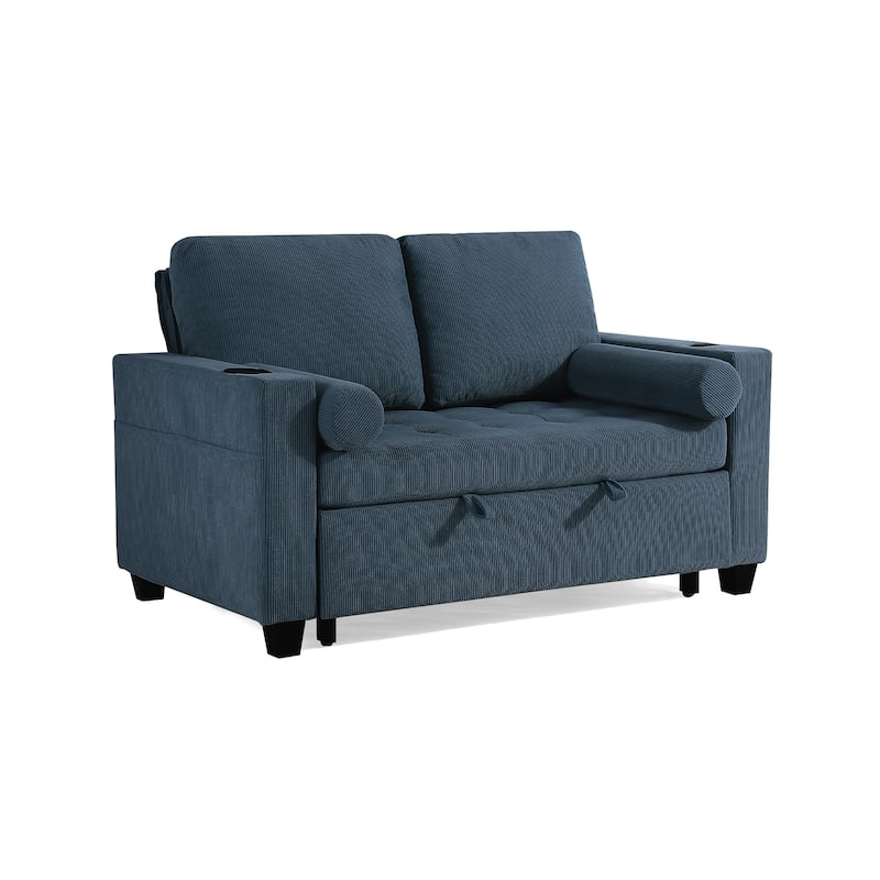 3-in-1 Corduroy Sleeper Sofa Pull-Out Bed Convertible Adjustable Loveseat with USB Port