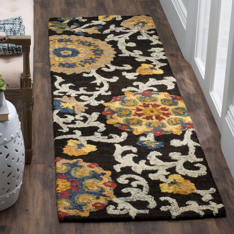 SAFAVIEH Handmade Blossom Maaret Modern Floral Wool Rug - 2'3" x 14' Runner - Charcoal/Multi