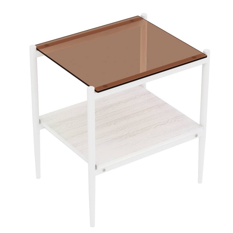 Set of, 2 Rectangle End Table, Tempered Glass Tabletop with MDF layer, Modern Table for Living Room