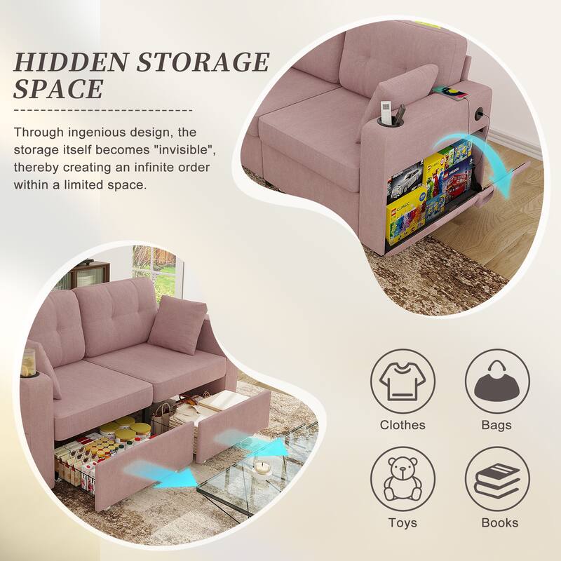 Sofas, Couch Set, 3 Seats Sofa, USB Charging,Wood Frame, Easy to Install, with Storage, Charging Station, Cup Holder