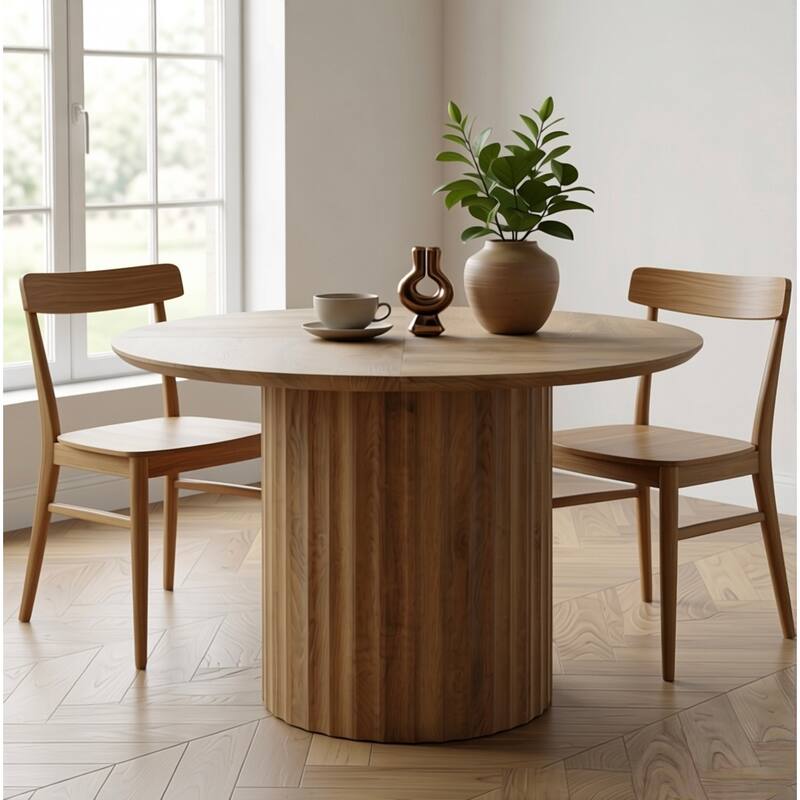 47'' Round Dining Table, Modern Kitchen Table with Fluted Pedestal Base - Light Brown