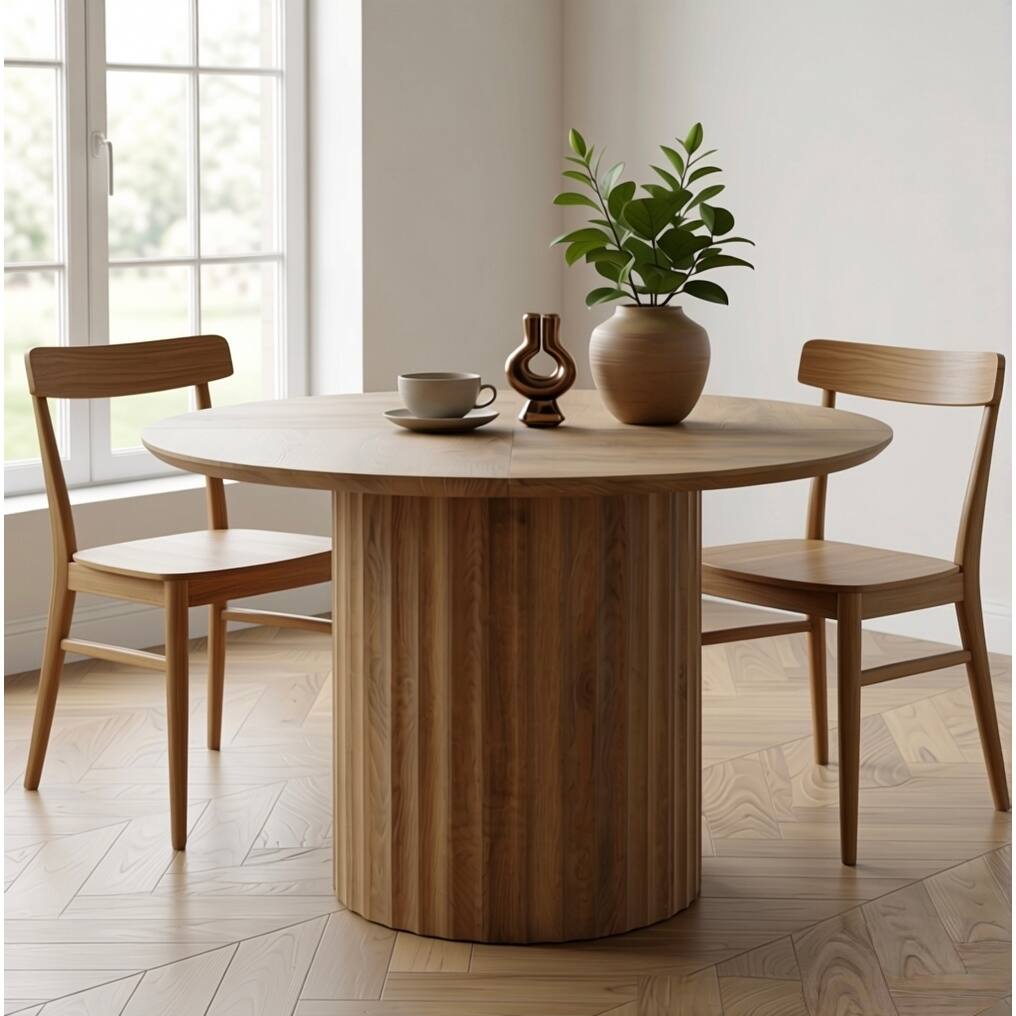 47'' Round Dining Table, Modern Kitchen Table with Fluted Pedestal Base