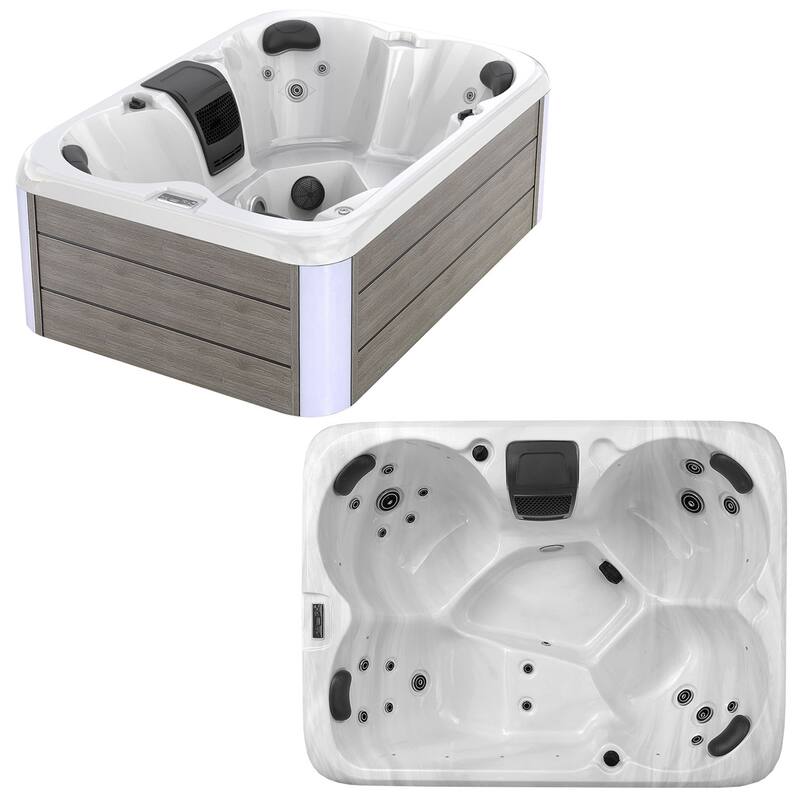 4-Person 20-Jet Premium Acrylic Lounger Spa Standard Hot Tub with Bluetooth Sound System and two-step ladder