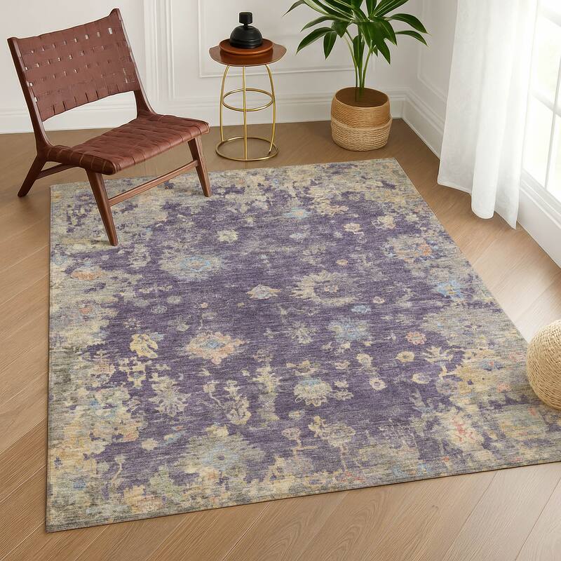 Machine Washable Indoor/ Outdoor Vintage Traditional Chantille Rug
