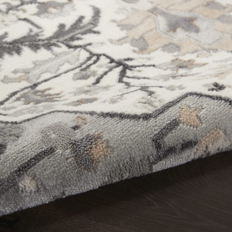 Dufel Power Loomed Abstract Floral Non Skid Stain Resistant Low Pile Area Rug By HomeRoots - 90' X '27' X '0.25