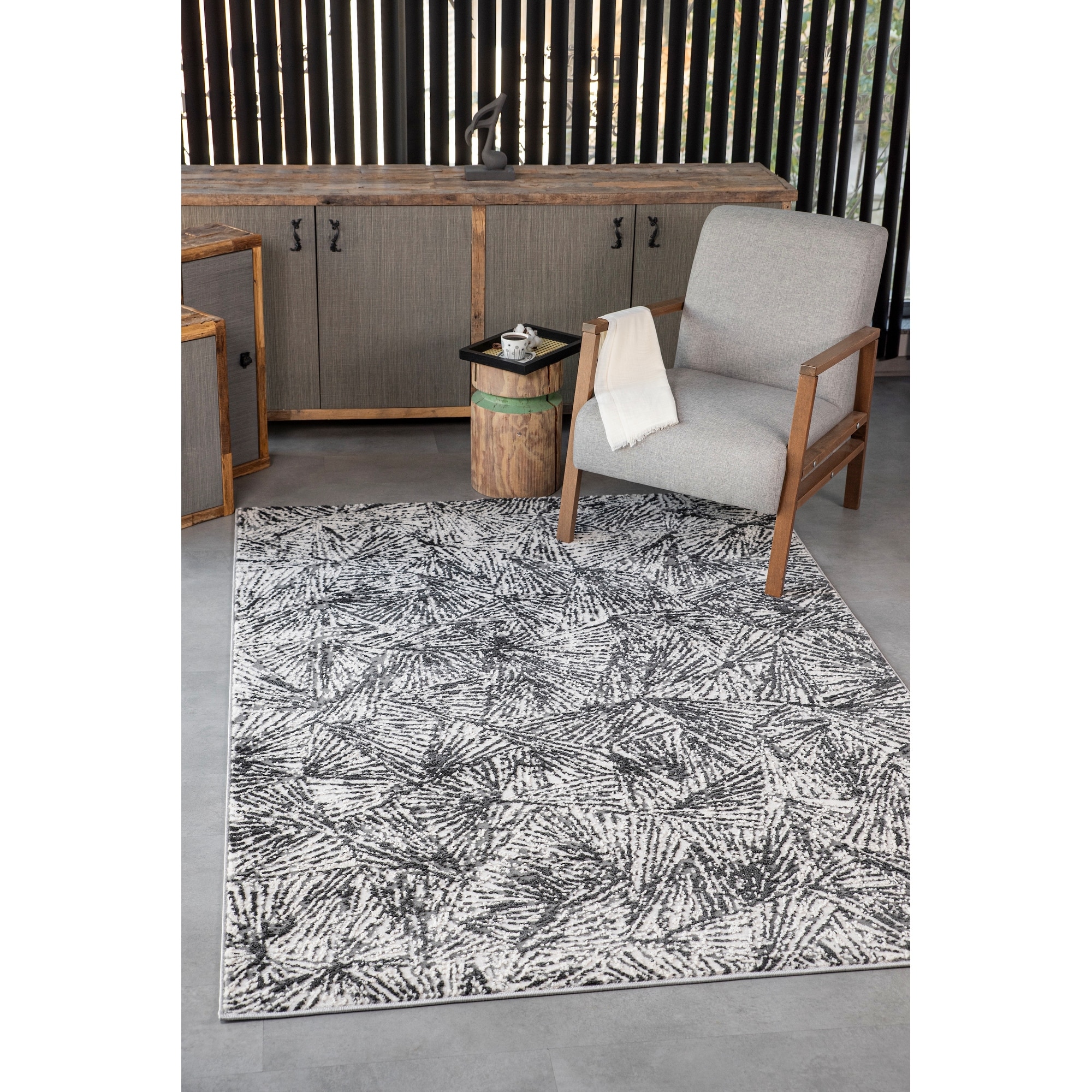MDA Rugs Cairo Collection Transitional Bone/Anthracite Abstract Area Rug