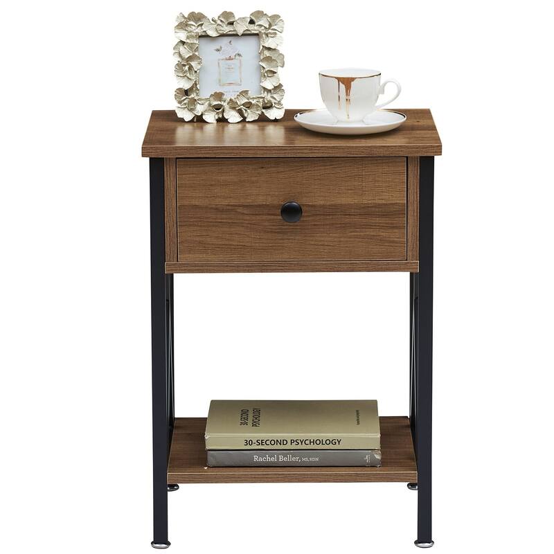 VECELO Mid Century Modern Nightstand with Storage Shelves, Set of 2 Nightstands, End Table/Side Table